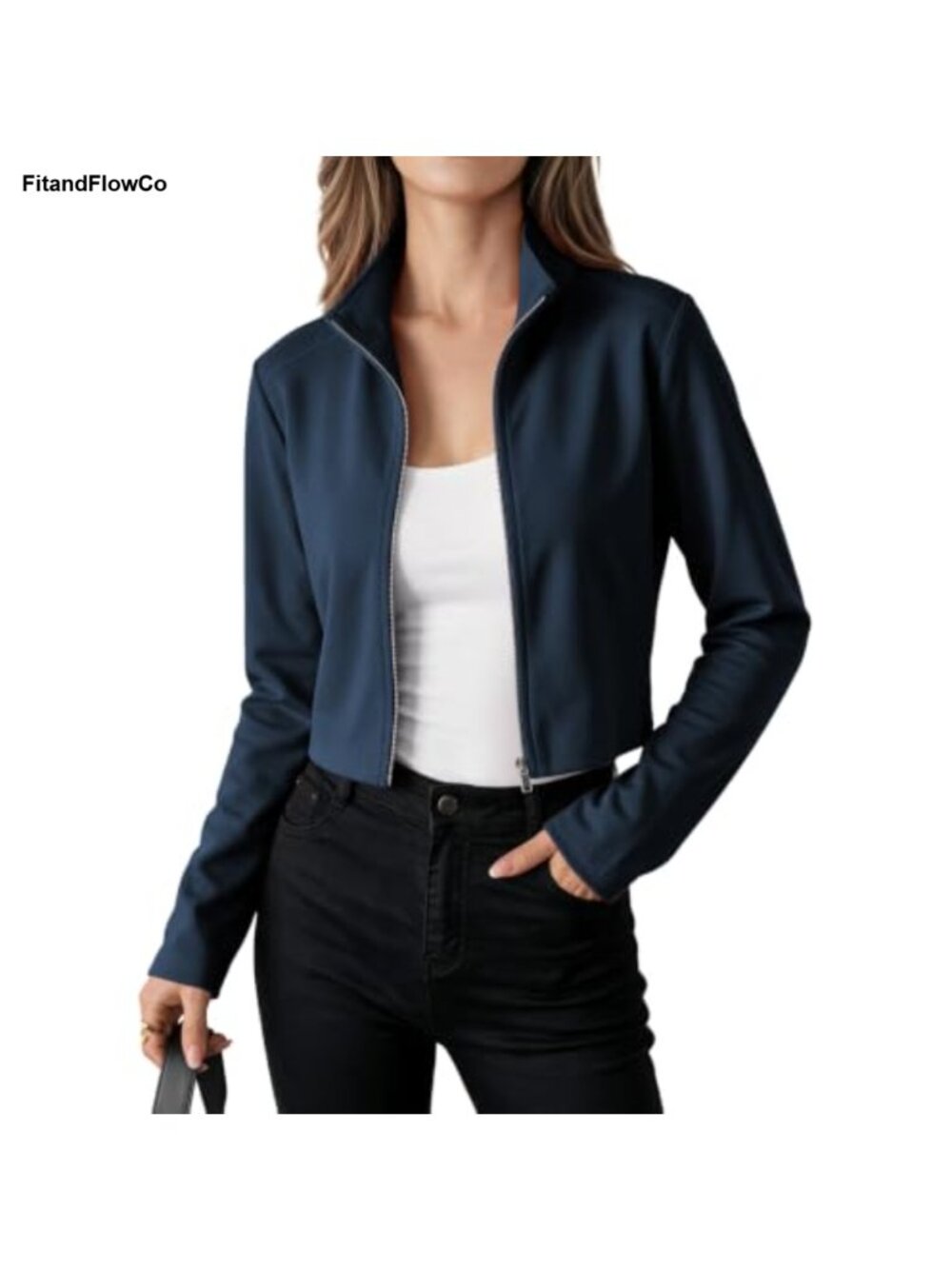 Women's Full Zip Cropped Athletic Jacket Slim Fit Lightweight